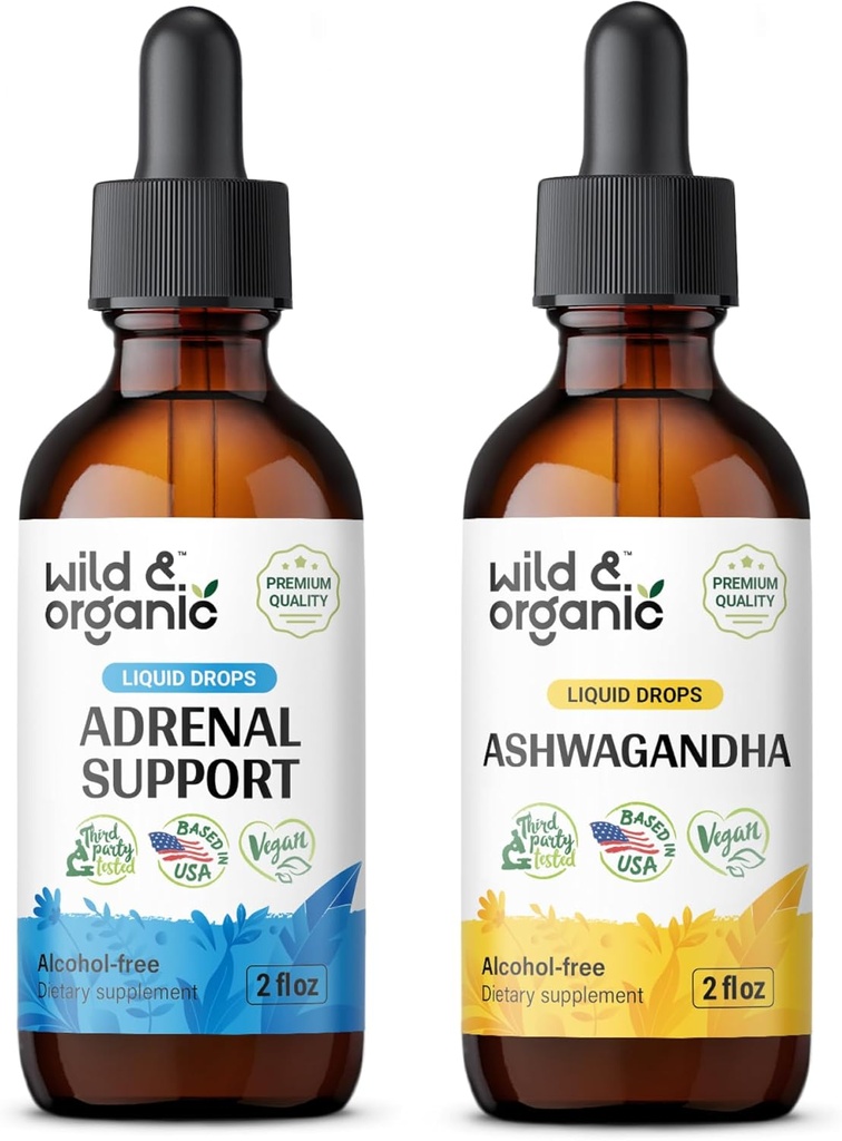Wild &amp; Organic Adrenal Support Tincture 2 fl oz &amp; Ashwagandha Tincture 2 fl oz