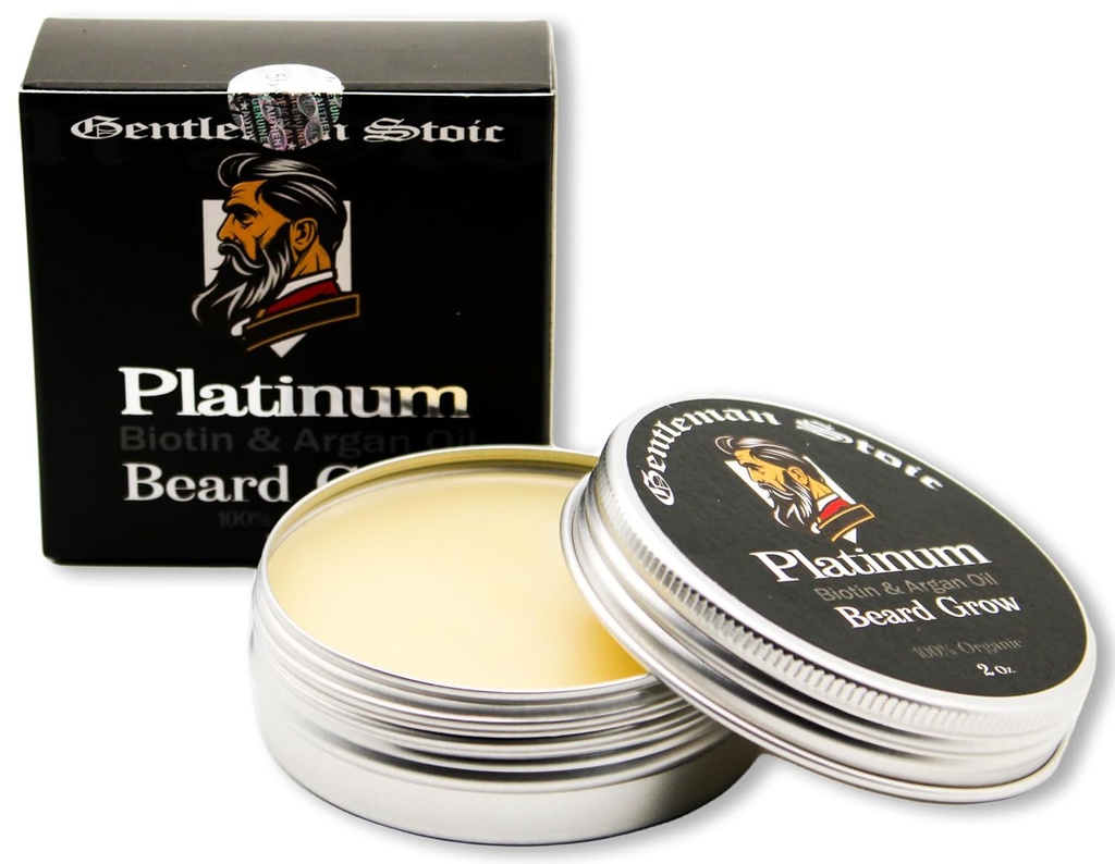 Platinum Beard Grow– All Natural Beard Balm For Men - Biotin Enhanced Balm With Argan & Vitamin E Infused leave in beard conditioner for men – Vanilla Spice (2oz – Pack of 1)