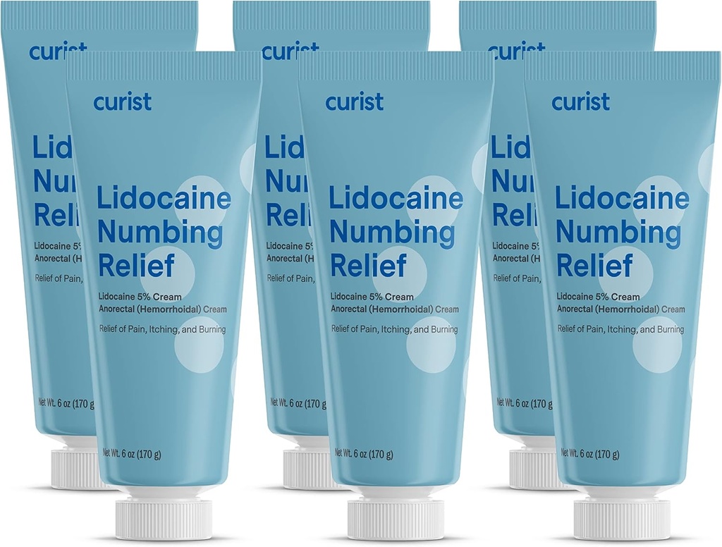 Crema de dolor tópico del 5% de Lidocaína - (6 oz Tube, Pack de 6) Tubo XL - Numb Skin Rápidamente &amp; Efectivamente con 5% Crema de Numbing Lidocaine (6 Pack - 36 oz Total)