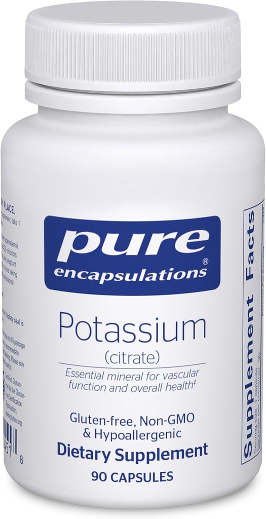 Pure Encapsulations Potassium (Citrate) - Essential Electrolyte Supplement to Support Nerve & Muscle Function, Adrenals, Hormones, Heart Health & Energy* - Potassium Citrate Capsule - 90 Capsules