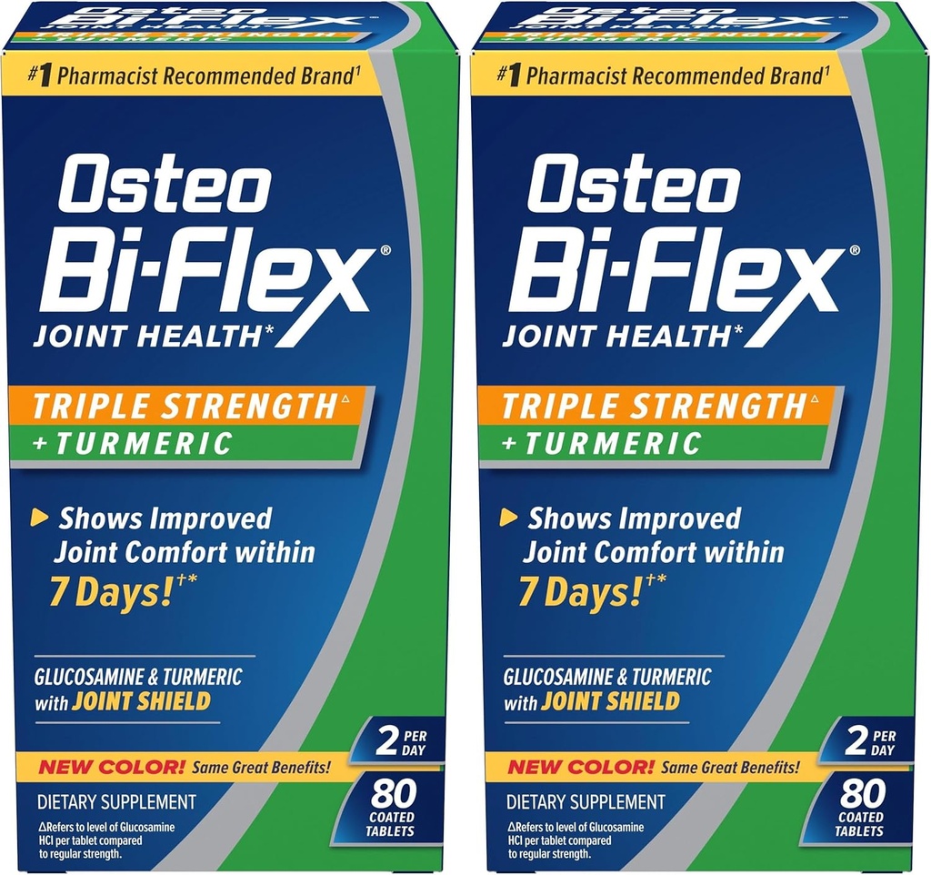 Osteo Bi-Flex Triple Fuerza Glucosamina con Turmérica, Suplemento Conjunto de Salud, Tablas Coadas, Versión Original, 80 Cuenta (Pack of 2)