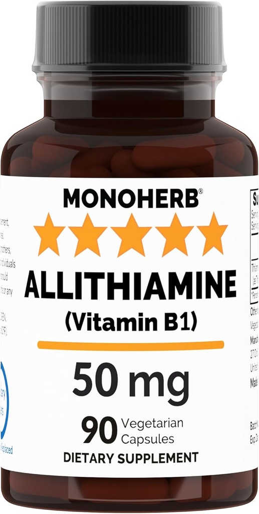MonOHERB Allithiamine Vitamina B1 50 mg por cápsula - 90 cápsulas vegetarianas