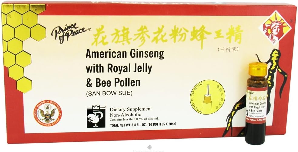 Amer Ginseng with Royal Jelly Bee Pollen (10 Single Serving Bottles)