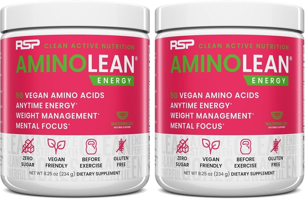 RSP NUTRITION AminoLean Pre Workout Powder, Amino Energy " Weight Management with BCAA Amino Acids " Natural Caffeine, Preworkout Boost for Men " Women, 30 Serv (Pack of 2)