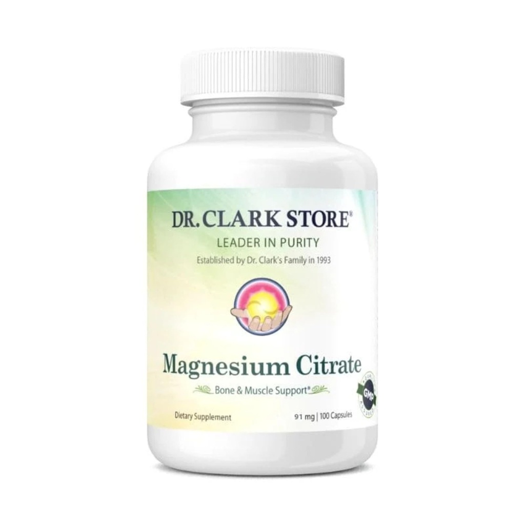Dr. Clark Store Citrato de magnesio – 91mg, 100 cápsulas, apoya la producción de energía, la función de enzima " Sistema nervioso Salud