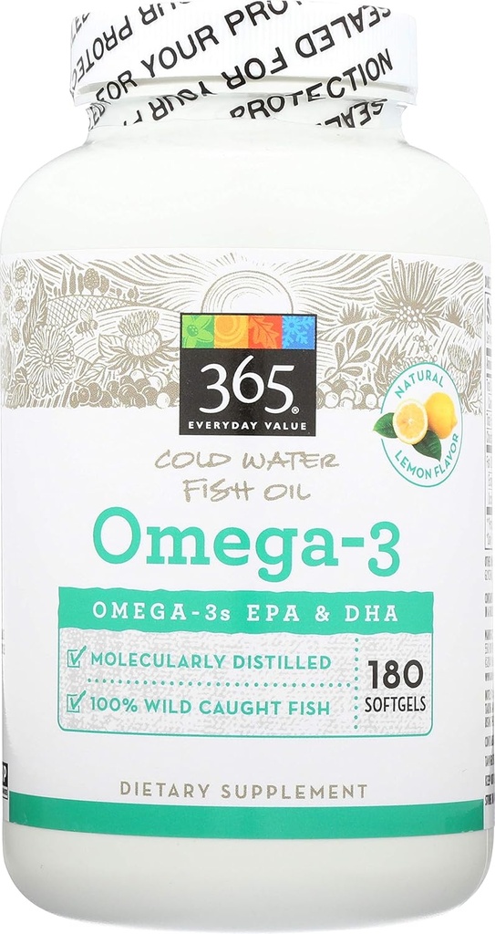 365 por Whole Foods Market, Omega-3 Lemon, 180 Cuenta