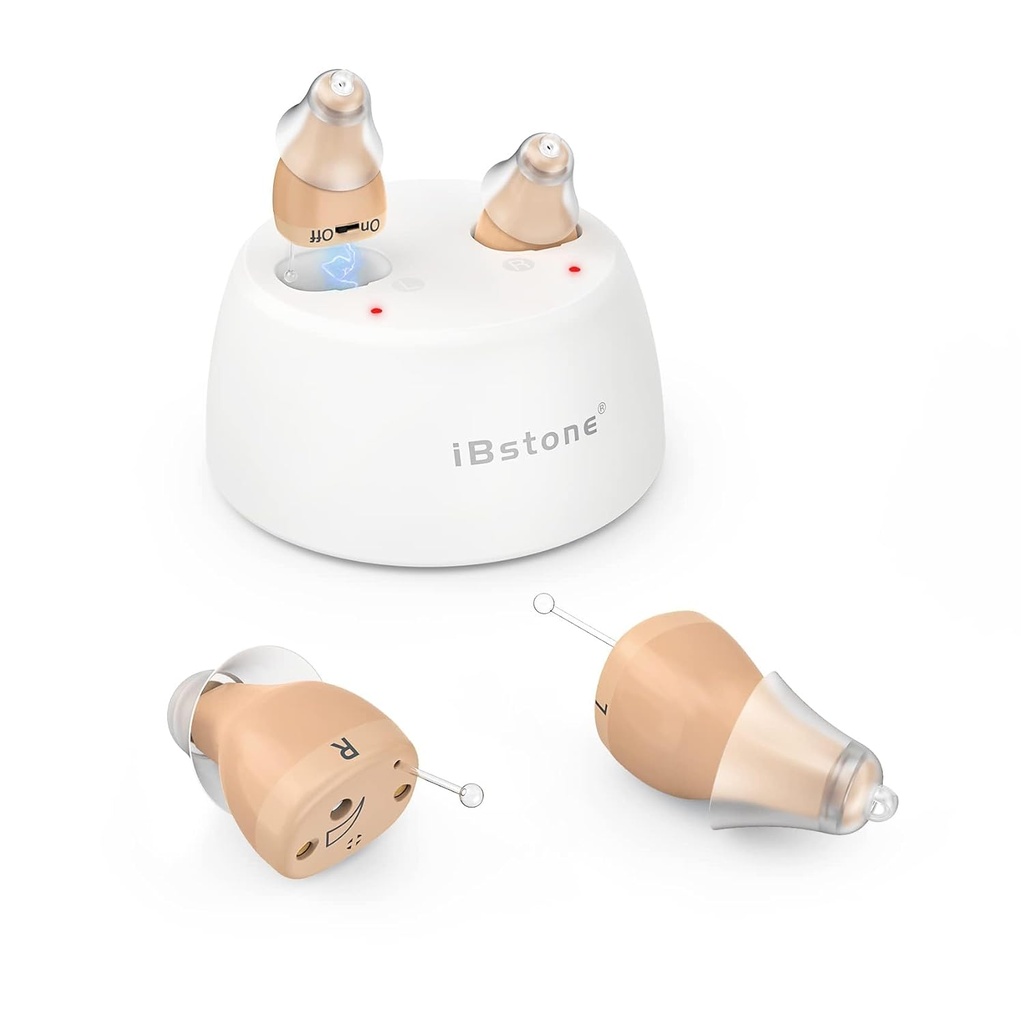 iBstone K19 Hearing Aids, Recargable Hearing Aids to Assist Hearing for Seniors Adults, Mini Completamente en Canal Digital Hearing Devices with Noise Cancellation, OTC, Pair