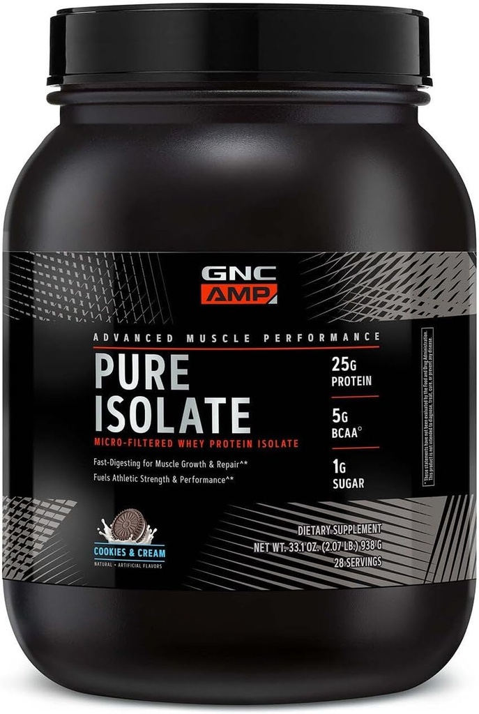 GNC AMP Pure Isolate Whey Protein - Cookies &amp; Crema (28 Servimientos)