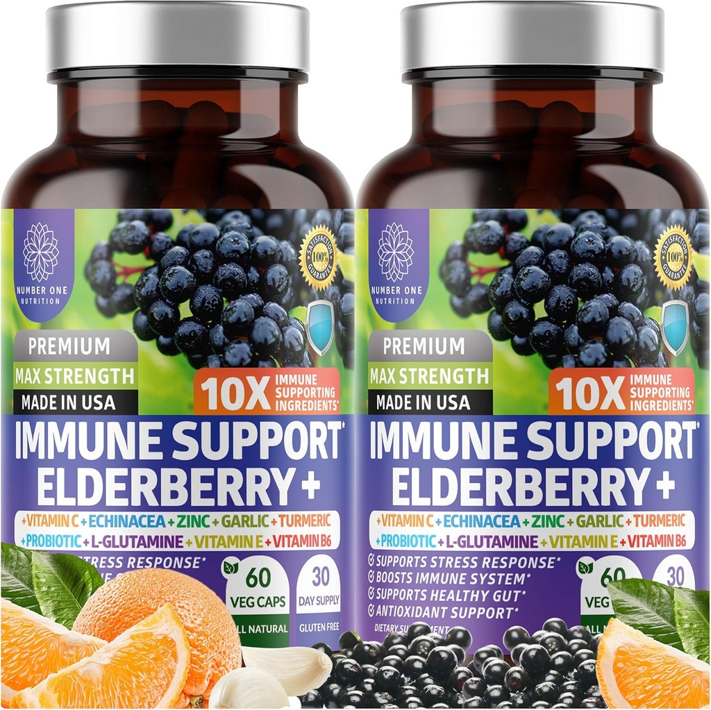 2 Pack N1N Premium 10 en 1 Suplemento de Apoyo Ingredientes de Potente [10 Ingredientes de Potente] con Elderberry, Vitamina C, Zinc, Echinacea, Curcumina Turmérica, Ajo y Probióticos para Adultos, 120 Caps de Veg
