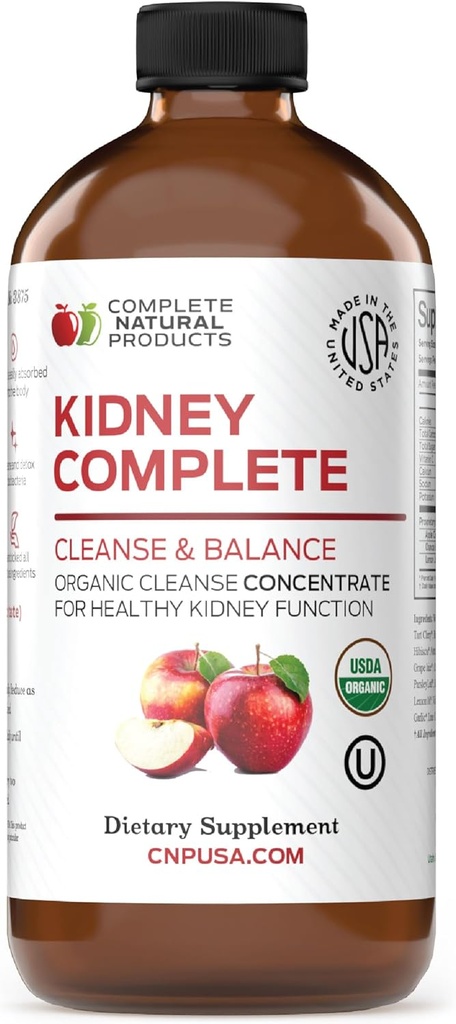 Productos naturales completos Kidney Complete - 16oz Suplemento dietético líquido para el apoyo al riñón, limpieza y desintoxicación con vinagre de manzana, limón, " Orgánica Chanca Piedra.