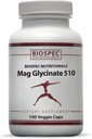 Biospec Nutritionals Mag Glycinate 510 – Magnesium Glycinate – Suplemento Nutricional para el estrés, la salud cardíaca, los nervios, los músculos, la energía y el metabolismo* - (100 cápsulas)