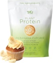 TRU planta base de polvo de proteínas, BCAA, EAA, 20g Vegan Brown Rice & Pea Protein, 100 calorías, 27 vitaminas, sin sabores artificiales 25 servidos (Peanut Butter Banana Cupcake)