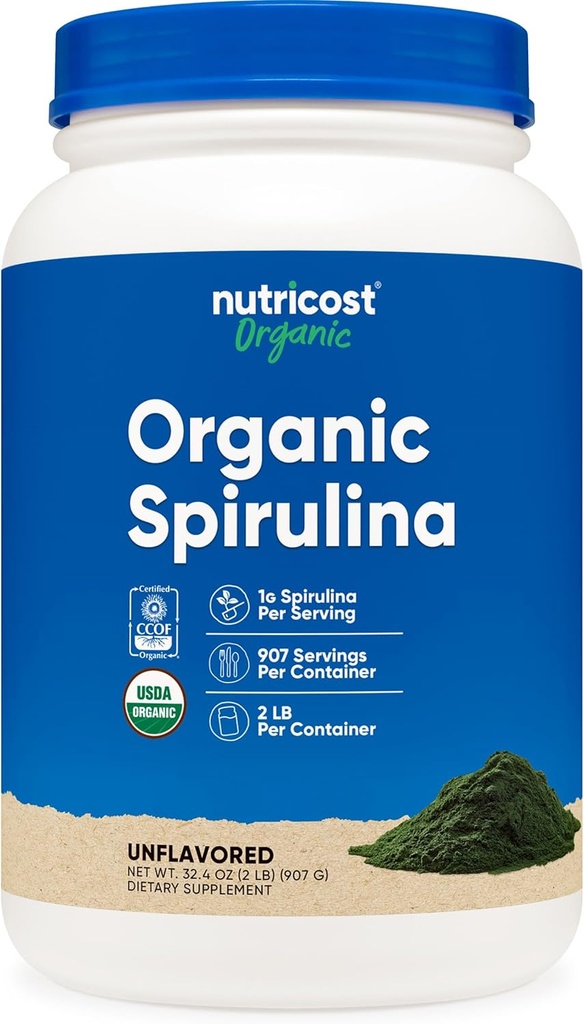 Nutricost Organic Spirulina Powder 2 LB - Pure, Certified Organic Spirulina