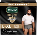 Dependido Real Fit Adult Diapers, Ropa interior de Incontinencia para Hombres, Absorbencia Máxima, Grande/Extra Grande, 52 Cuenta (2 Packaging May Vary