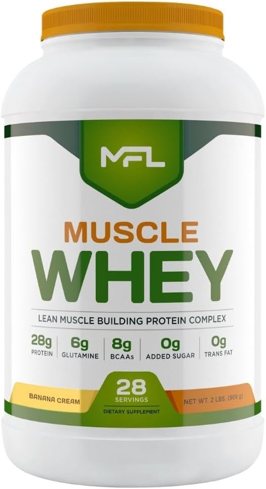 MFL Muscle Whey Protein l 28g de Protein l 8g BCAAs l Keto Friendly l Low Carbs l 2 lbs (Vanilla Bean)