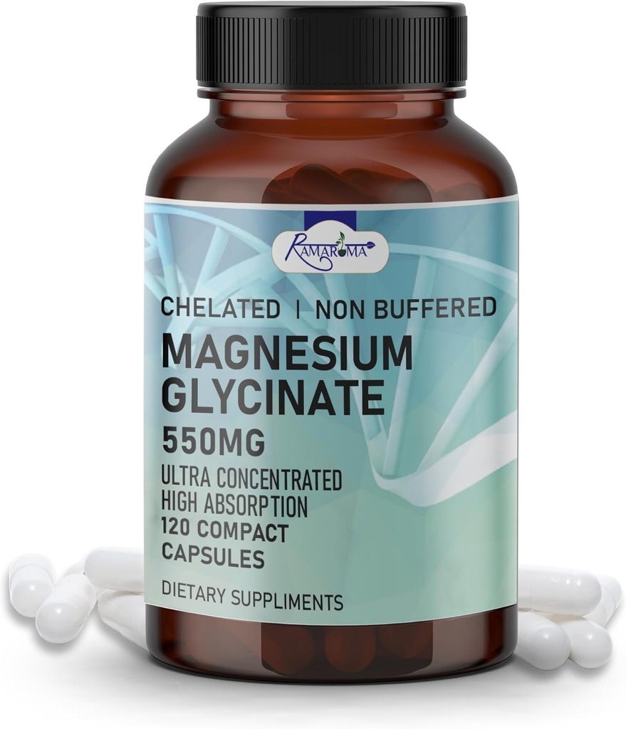 Pure Magnesium Glycinate - Capsules to Support Optimal Health - 120 Capsules (Dual Month Pack), High Absorption by Ramaroma