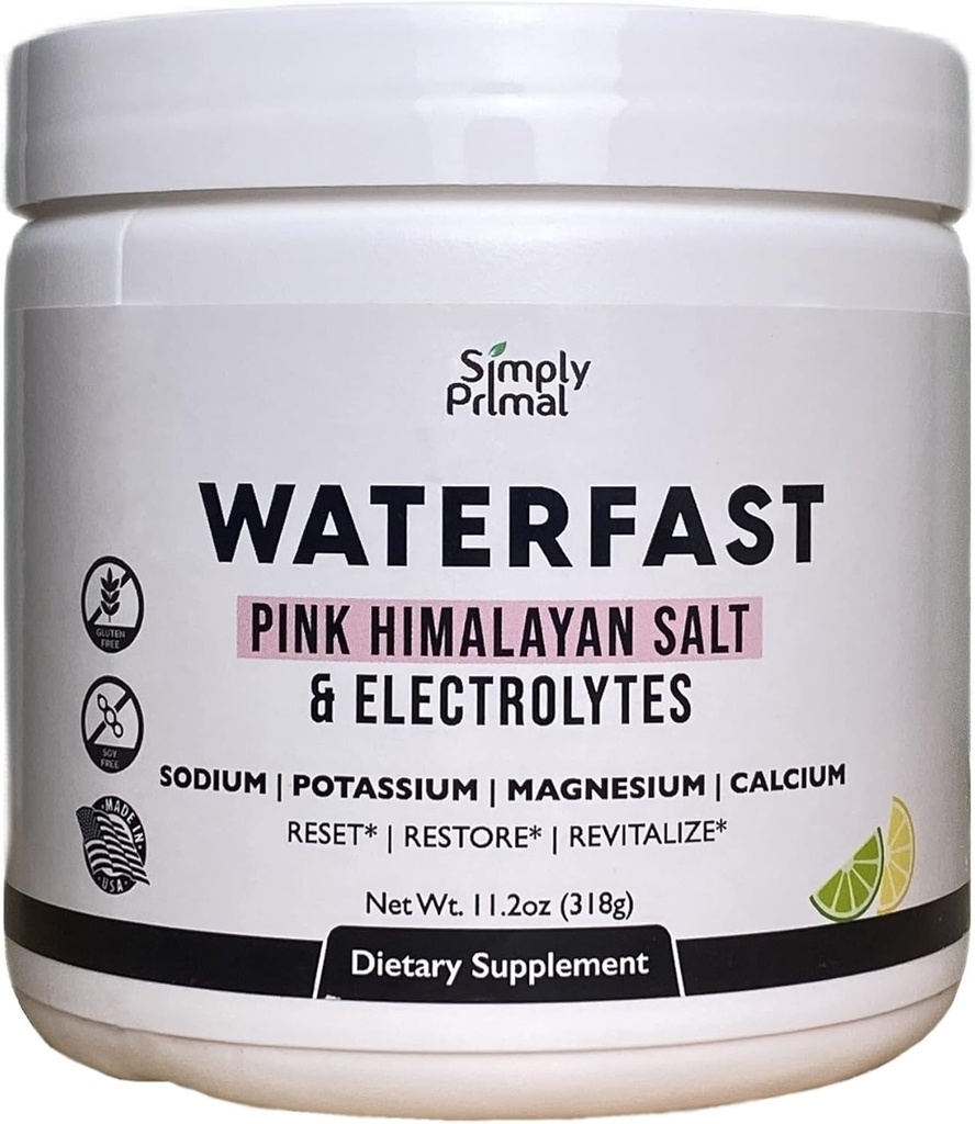 WATERFAST Keto Electrolyte Powder for Fasting and Hydration - Lemon Lime Flavor  Pink Himalayan Salt (Sodium), Potassium, Magnesium, Calcium  durable Sugar Free, Gluten Free, Soy Free