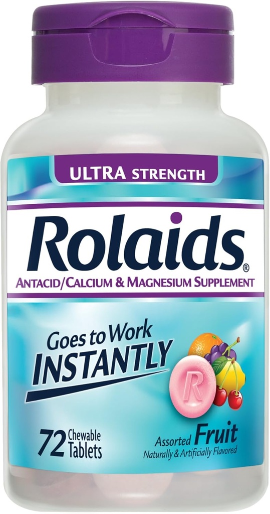 Rolaids Antacid Calcium &amp; Magnesium Supplement Ultra Strength Tablets, Fruit 72 ea