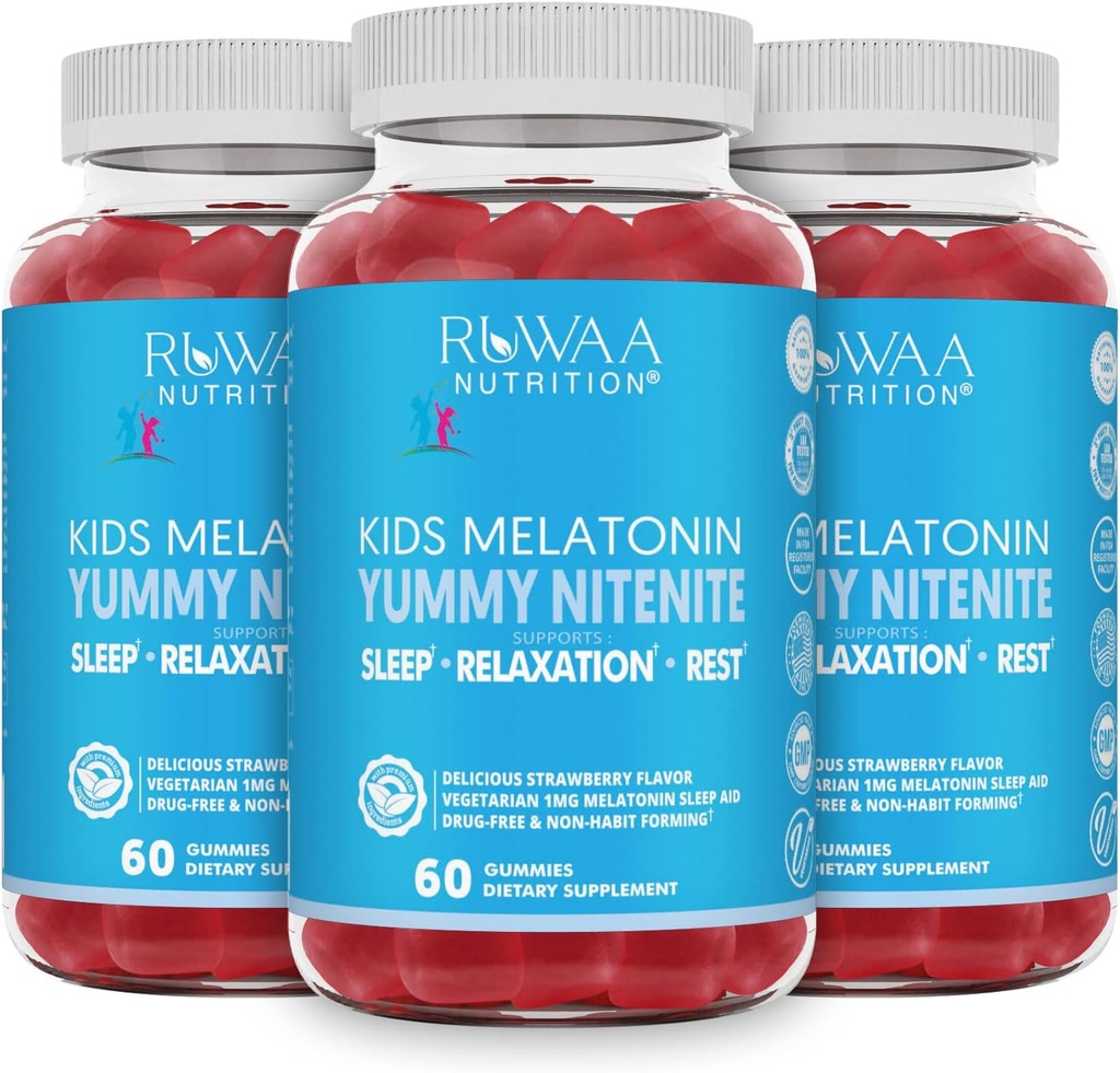 Melatonin 1mg Gummies for Kids, Safe, Drug-Free ' Effective Natural Sleep Aid Supplement for Children. Kids 1mg Melatonin Gummy, Gluten-Free Vegetarian Restful Sleep Products for Ages 4+. 180ct (3)
