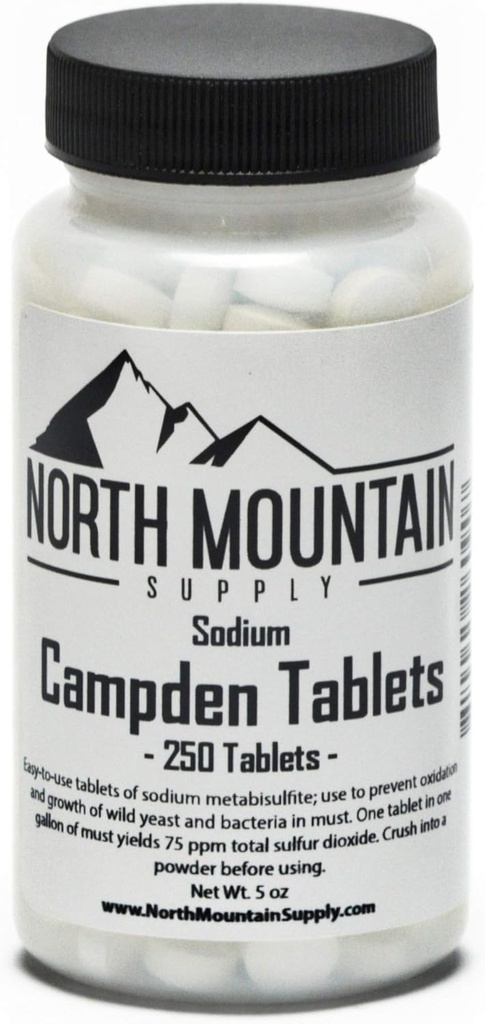 North Mountain Supply Campden Tablets (Sodium Metabisulfite) - 250 Tablets - 5 Ounce Jar