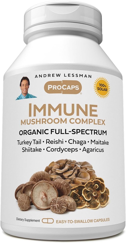 ANDREW LESSMAN Immune Mushroom Complex 180 Capsules – Organic Full Spectrum Blend of Seven Mushrooms – Supports Healthy Immune Function – No Additives. Mushroom Complex Suplemento