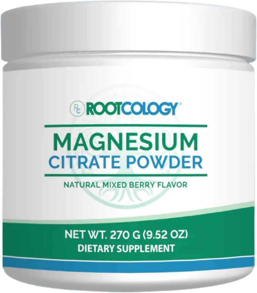Rootcology by Dr. Izabella Wentz Ø Magnesium Citrate Powder tención 300mg Magnesium for Relaxation and Regularity Support tención Natural Mixed Berry Flavor ← 270g / 60 Servings