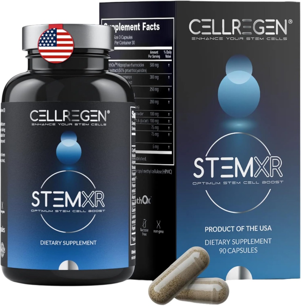 StemXRTM Stem Cell Activator &amp; Circulation Booster – Stem Cell Supplement for Men & Women – Blue Green Algae, Longevity, Vitality, Anti-Aging, Energy & Performance Support – 90 cápsulas