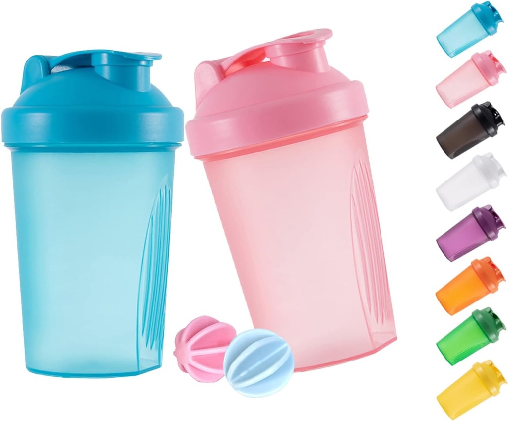 Shaker Bottle Protein Shakes and 16-Ounce/400ML Shaker-Bottle with Whisk Balls,No-BPA plastic(Blue+Pink(2PCS))