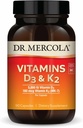 Dr. Mercola Vitaminas D3 &amp; K2 Suplemento dietético, 90 Actuaciones (90 cápsulas), apoya la salud del corazón, apoyo inmunitario, no transgénico, soy libre, sin gluten