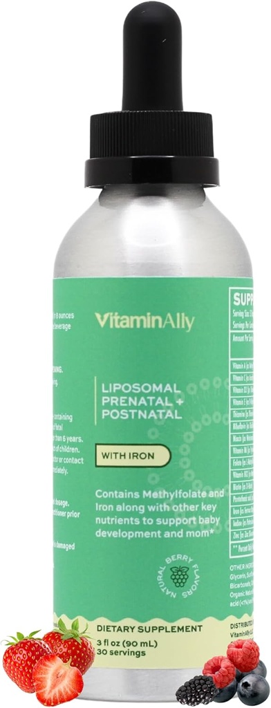 Liposomal Liquid Prenatal + Postnatal Multivitamínicos gotas con Iron ← No-GMO permanecen en el futuro Azúcar libre de sufrimientos Gluten Free durable Easy to Swallow ayuda al desarrollo del bebé y a la mamá a sobrevivir 30 días Supply Anterior 3 Fl OZ