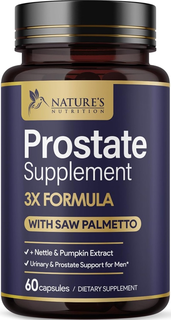 Prostate Health Supplements for Men 1000mg - 3X Strength with Saw Palmetto Blend Stinging Nettle Root &amp; Pumpkin Seed Support Complex - Supports Bath Trips Prostate &amp; Urinary Health - 60 cápsulas