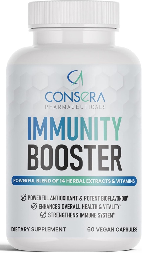Consera Immunity Booster ← Natural Muti-Vitmain with Ashwangandha, Gooseberry,Turmeric, Holy Basil, Papaya, Guduchi, Ajwain, Clove, Ginger, Black Pepper, Fenugreek, Cinnamon, Drumstick, Black Cumin