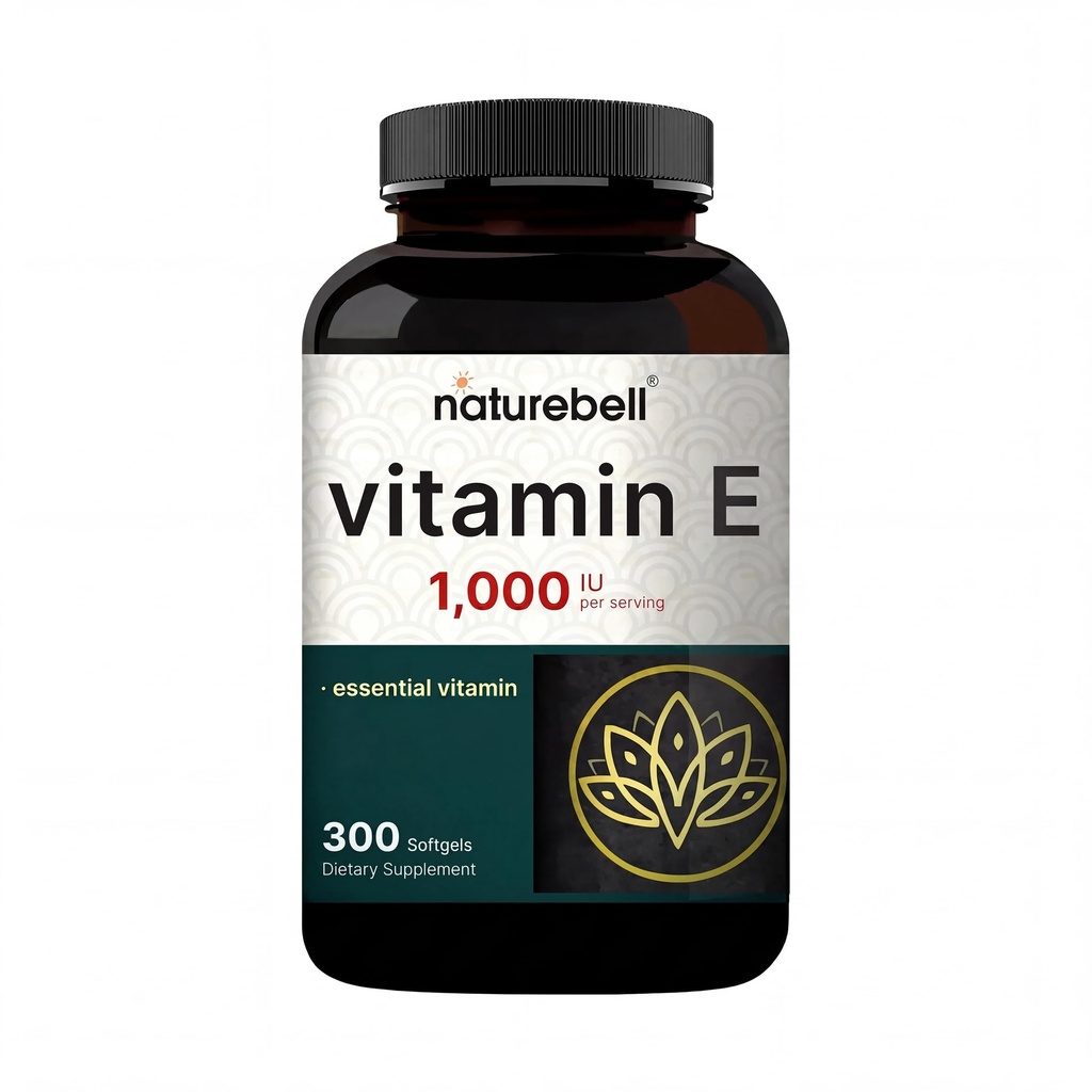 NatureBell Vitamin E 1,000 IU Per Serving - 300 Softgels - Antioxidant Supplement for Skin, Heart & Brain Health Support - High Bioavailability* - Gluten-Free & Non-GMO