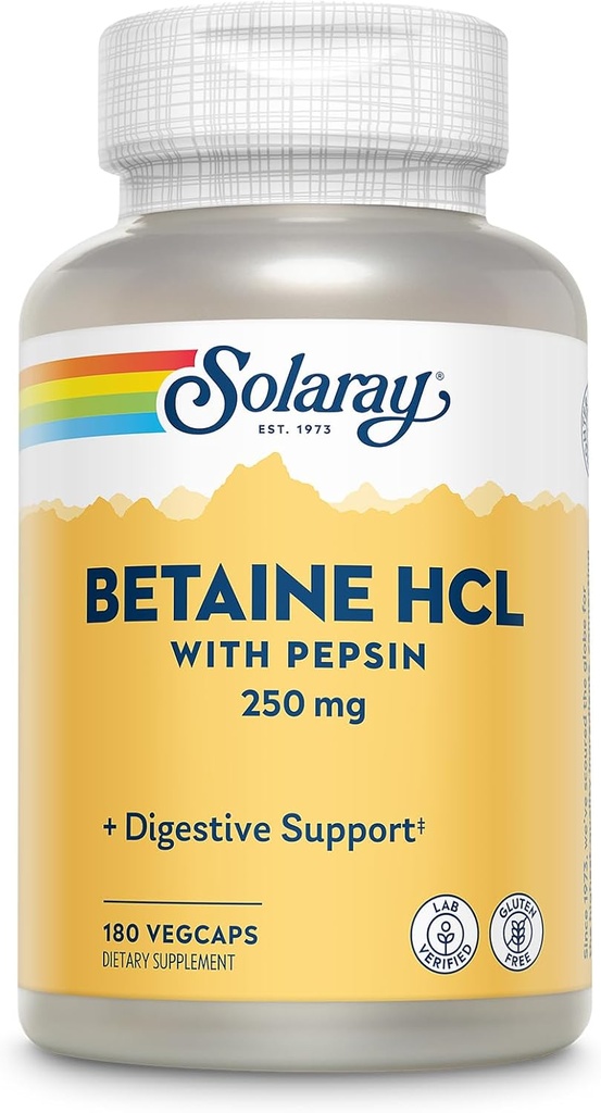 Solaray - HCl con Pepsin - 250 mg - 180 cápsulas