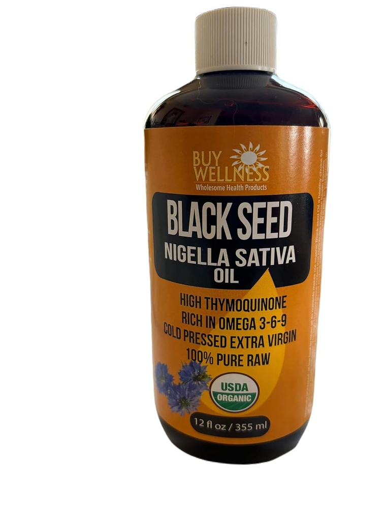 Comprar Wellness Organic Blackseed Cold Pressed Oil Nigella Sativa Pure Black Cumin Oil High Thymoquinone, Powerful Omega aceite rico 12 oz