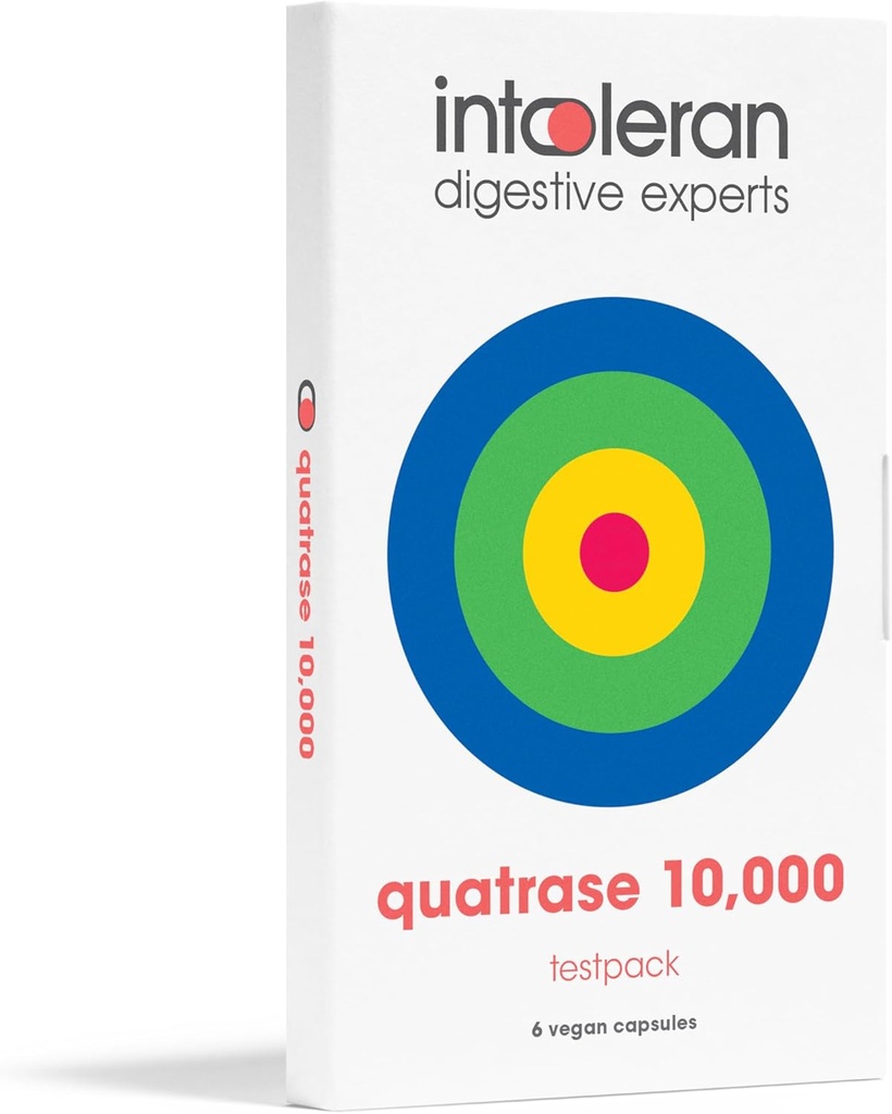 Intoleran Quatrase Forte Digestive Enzymes Testpack - 6 cápsulas peru Highly Dosed Supplement for FODMAP Intolerance ¦ Helps Digest Lactose and Complex Carbohydrates* ← Pure & Vegan  durable Low FODMAP...