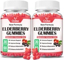 Gummies de Elderberry orgánica para niños y adultos - Sambucus Black Elderberry Gummies + Zinc y Vitamina C &amp; D3 Apoyo Musculo de Defensa Inmune Strength Salud Dental [60 Conde (Pack of 2)]