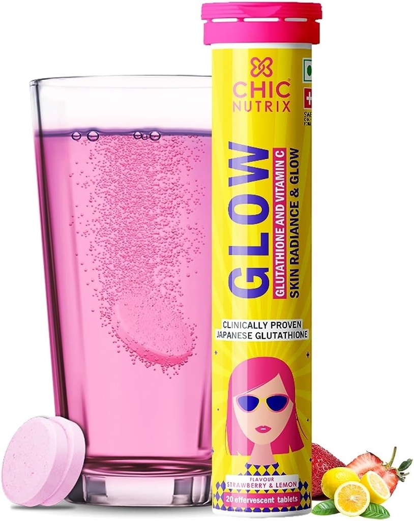 Glow ← Japonés Glutathione 500 mg y vitamina C para el cuidado de la piel TENIDO Glowing & Radiant Skin - 20 Tablas efervescentes TEN Flavour Fresa-Límon