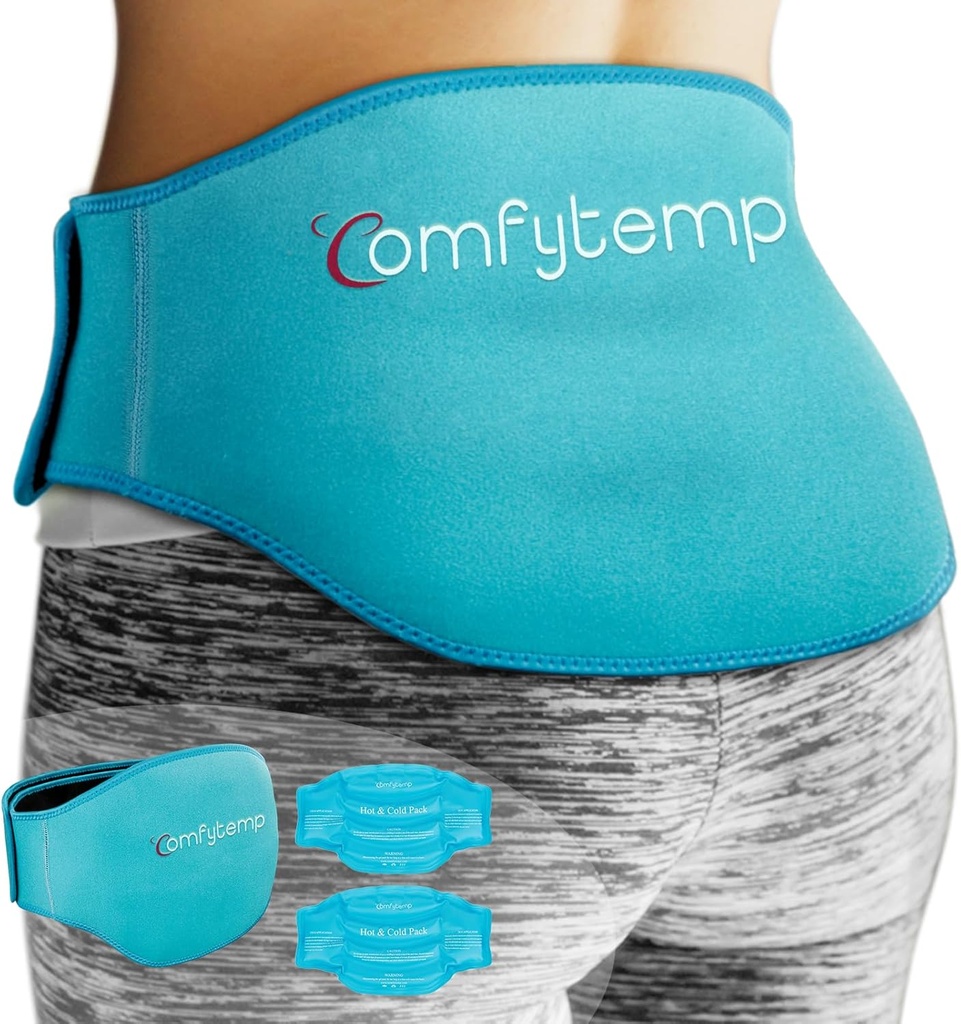 Comfytemp Ice Pack for Back Pain Relief, 2 Packs, FSA Eligible, Reusable Gel Inferior Hielo de lavado para lesiones ciáticas, Compresión fría caliente para el bajo lumbar, cintura, hombres mujeres después de cirugía regalo