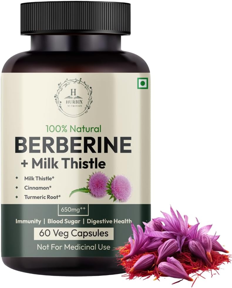 Hurbix Berberine - 1300 mg ANTE 5 en 1 Fórmula mejorada con leche Thistle, Turmeric " Cinnamon ← Premium High-Potency Fórmula 60 cápsulas