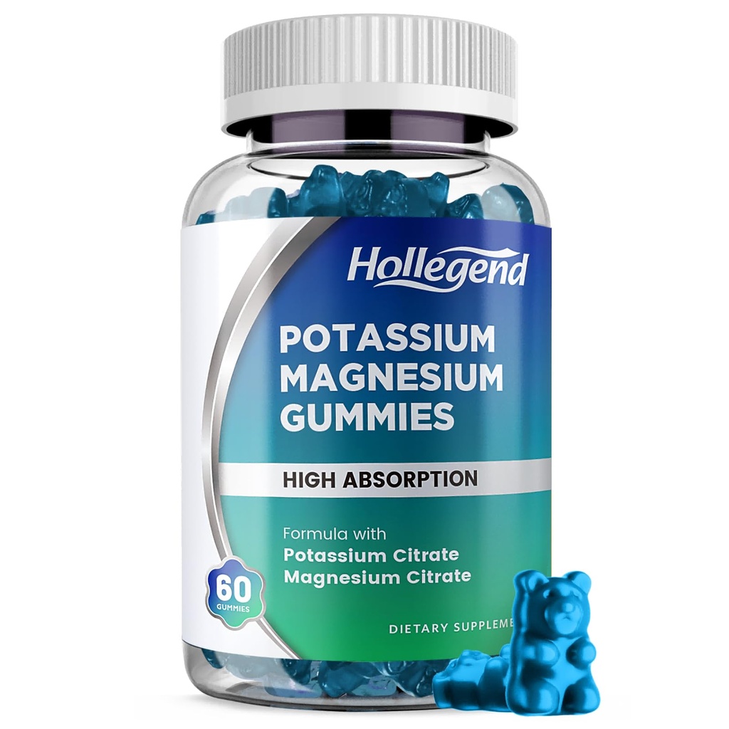 Potasio Magnesio Gummies, Alta Absorción Potasio Citrate 99mg Magnesio Citrate 180mg, Chewable Gummy Suplementos para Leg Cramps & Muscle, 60 Condes
