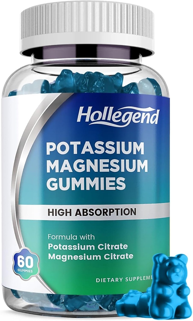 Potasio Magnesio Gummies, Alta Absorción Potasio Citrate 99mg Magnesio Citrate 180mg, Chewable Gummy Suplementos para Leg Cramps & Muscle, 60 Condes
