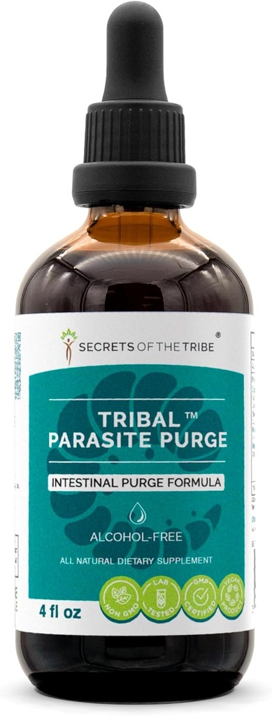 Secrets of the Tribe Tribal Parasite Alcohol-Free Extract, High-Potency Herbal Drops, Tincture Hecho de arándano, ajo, nuez negra, OSHA, Wormwood, Pumpkin. Fórmula 4 oz