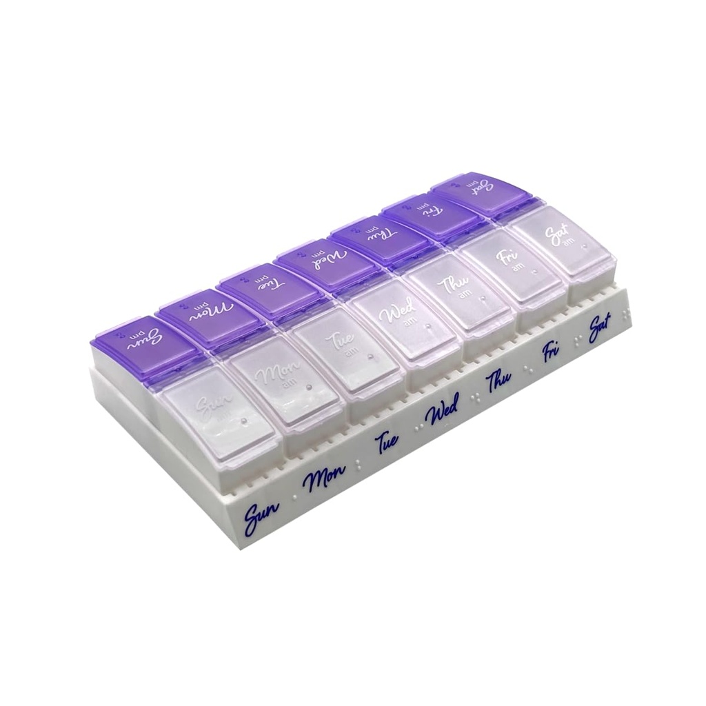Ezy Dose Weekly (7-Day) Daily Pill Case, Medicine Planner, Vitamin Organizer, 2 Times a Day AM/PM, Pequeños Compartimientos Pop-out, Artritis Friendly, Easy to Use, Pearlescent y Lavender Lids, BPA Free