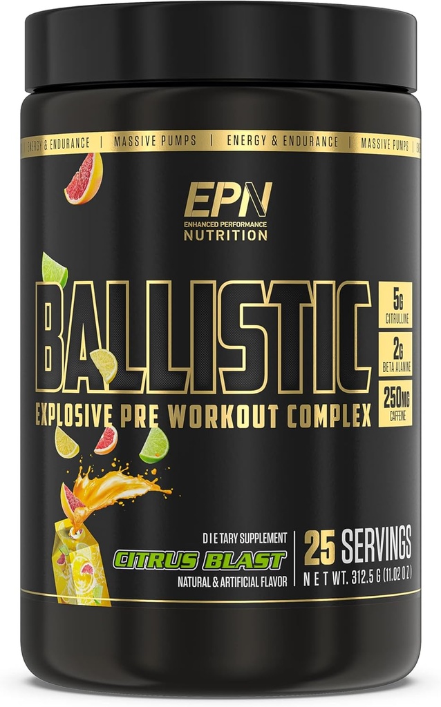 BALLISTIC Pre Workout  #1 Nuevo Powder Pre Workout w/ Nitric Oxide Booster, Electrolytes, Caffeine " Nootropics ← Bombas insane, Focus, Stamina, Energy, Hydration for Men " Women - Citrus Blast