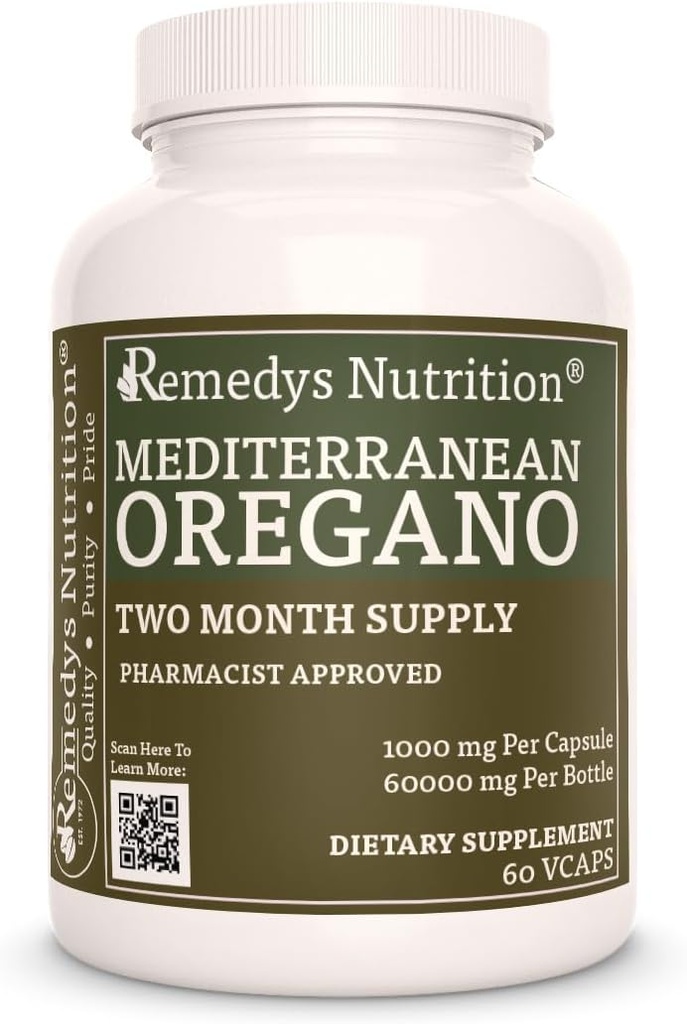 Remedy’s Nutrition Mediterranean Oregano | 1,000 mg, 60 Vegan Capsules Herbal Dietary Supplement | Two Month Supply