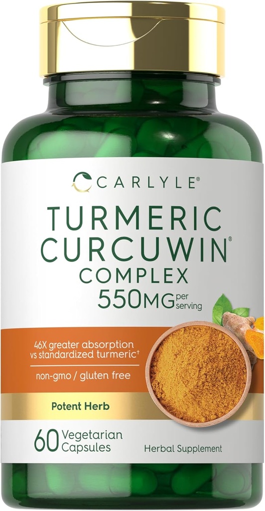 Carlyle Turmeric Suplemento 550mg  60 cápsulas ← CurcuWin Extract Complex ← Vegetarian, Non-GMO, Gluten Free
