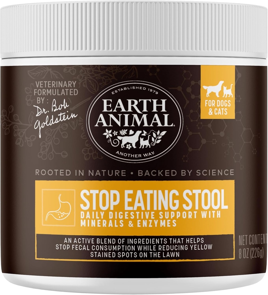 Suplemento de la Polvo de la Tierra Animal Apothecary - Stop Eating Stool Powder nutricional para perros &amp; gatos - 8 oz