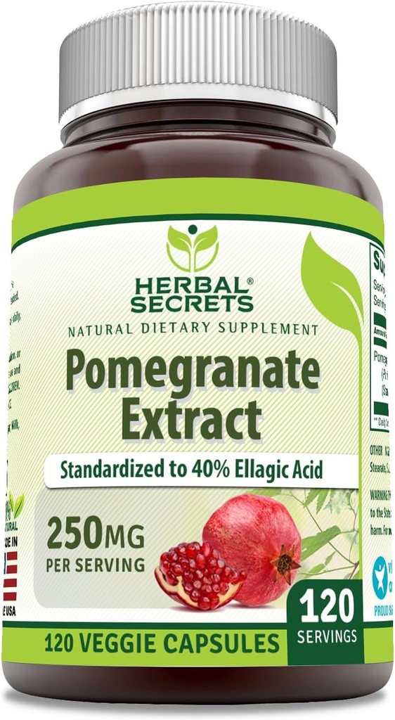 Herbal Secrets Pomegranate Extract 250 Mg 120 Veggie Capsules Suplemento ← Non-GMO Silencio Gluten Free ← Made in USA