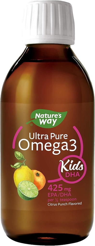 Natural Way Ultra Pure Omega-3 Kids DHA Liquid Fish Oil Suplemento, Citrus Punch Flavor, 8 Fl Oz